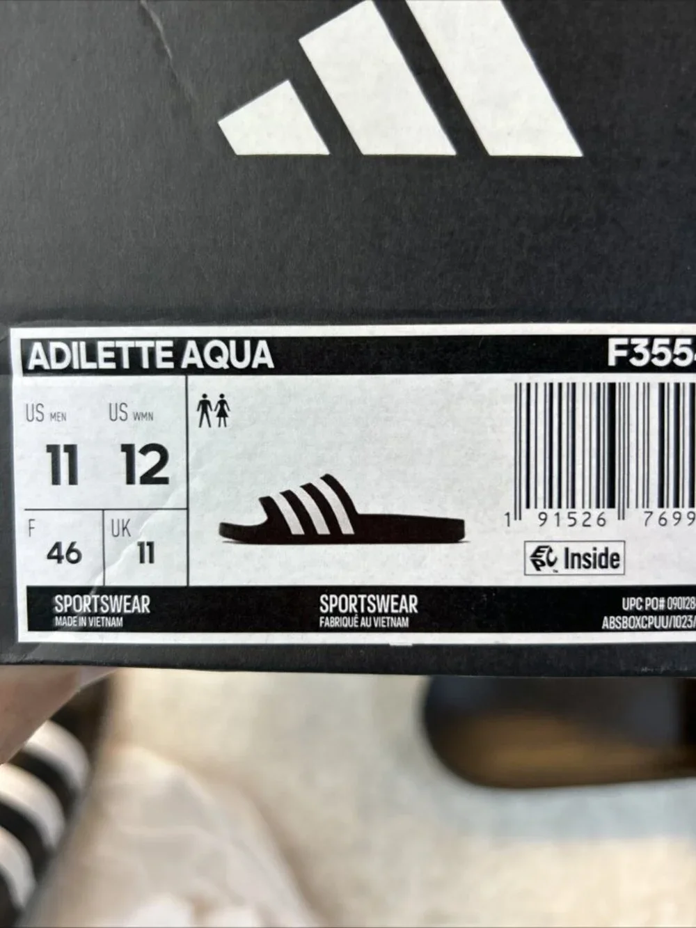Adidas Adilette Aqua Slides Men 11 Women 12 Black/White Stripes New in Box